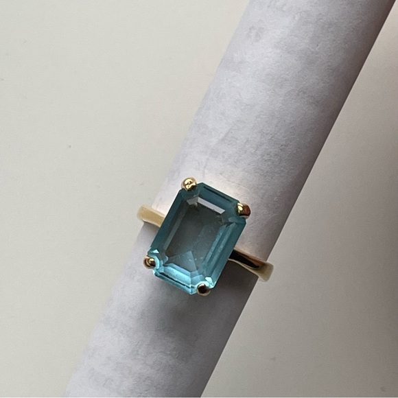 Light Blue Rectangular Stone Statement Ring - Picture 2 of 4